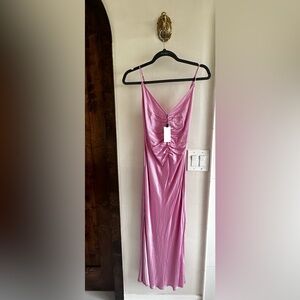ASTR Pink Satin Slip Dress with V-Neck